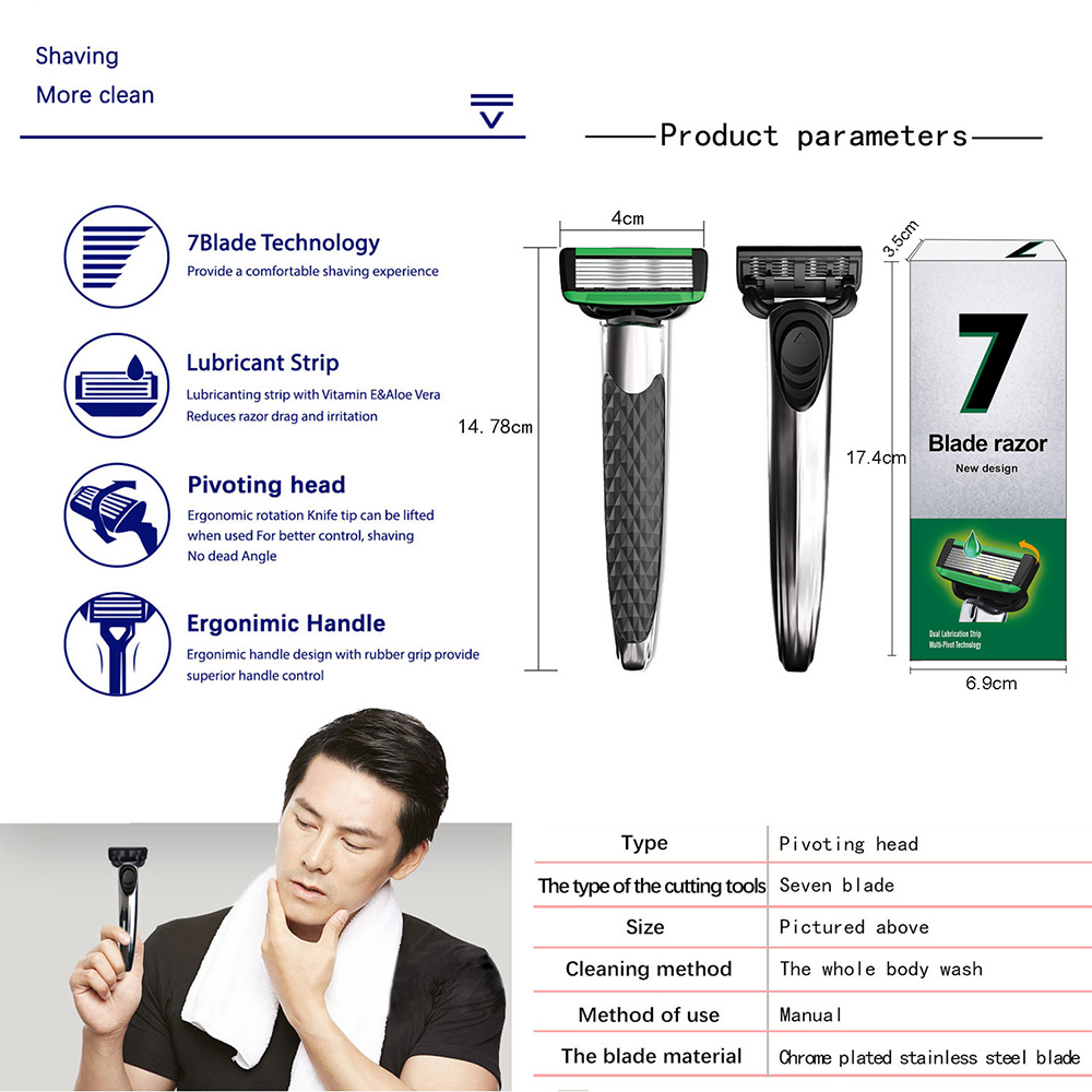 Maquinilla de afeitar Manual para hombres, maquinilla de afeitar de 7 cuchillas de seguridad, maquinilla de afeitar reemplazable, hojas de recarga, herramienta de afeitado clásica para hombres
