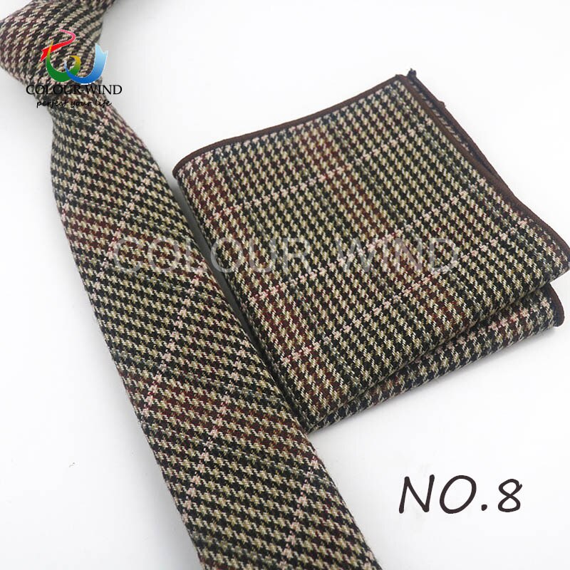 Formal Men's Wool Neck Ties Narrow Striped Solid Color Ties Set Soft Pocket Square Handkerchief Sets Lots: 8