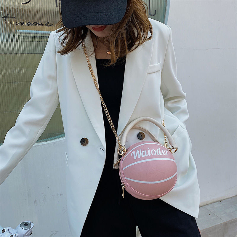 Pink Basketball Bag Female Net Red Korean Version Personality Mini One Shoulder Crossbody Chain Ball Bag