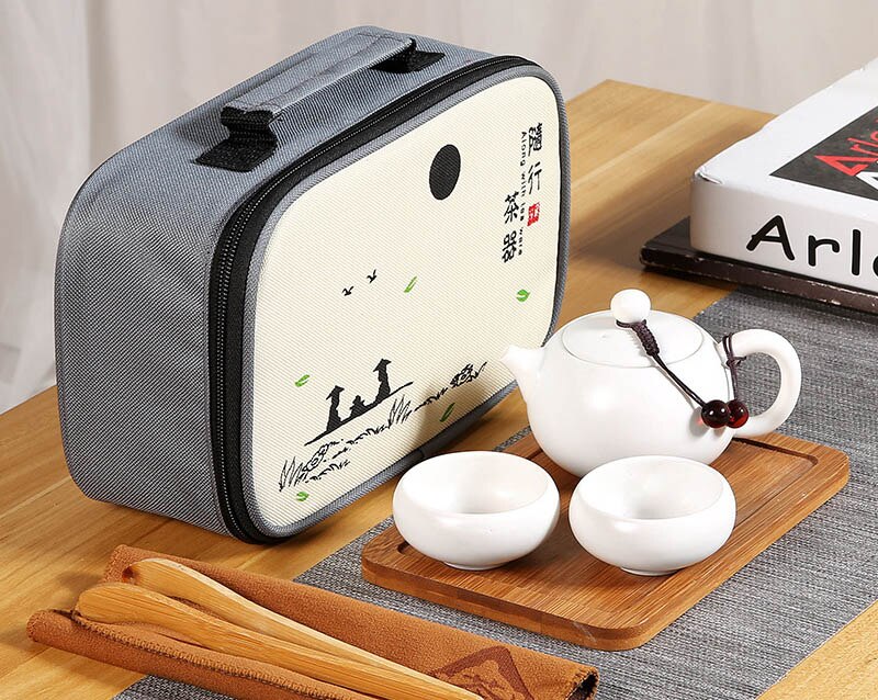 Kinesiska resor kung fu te-set 1 kanna 4 koppar, bärbar tekanna porslin gaiwan teserviser koppar teceremoni tekanna med åkpåse: 07
