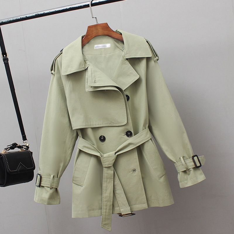 Kvinnor kort trench vår vindjacka casual lösa safari kläder stativ krage dragsko kvinnlig trench coat