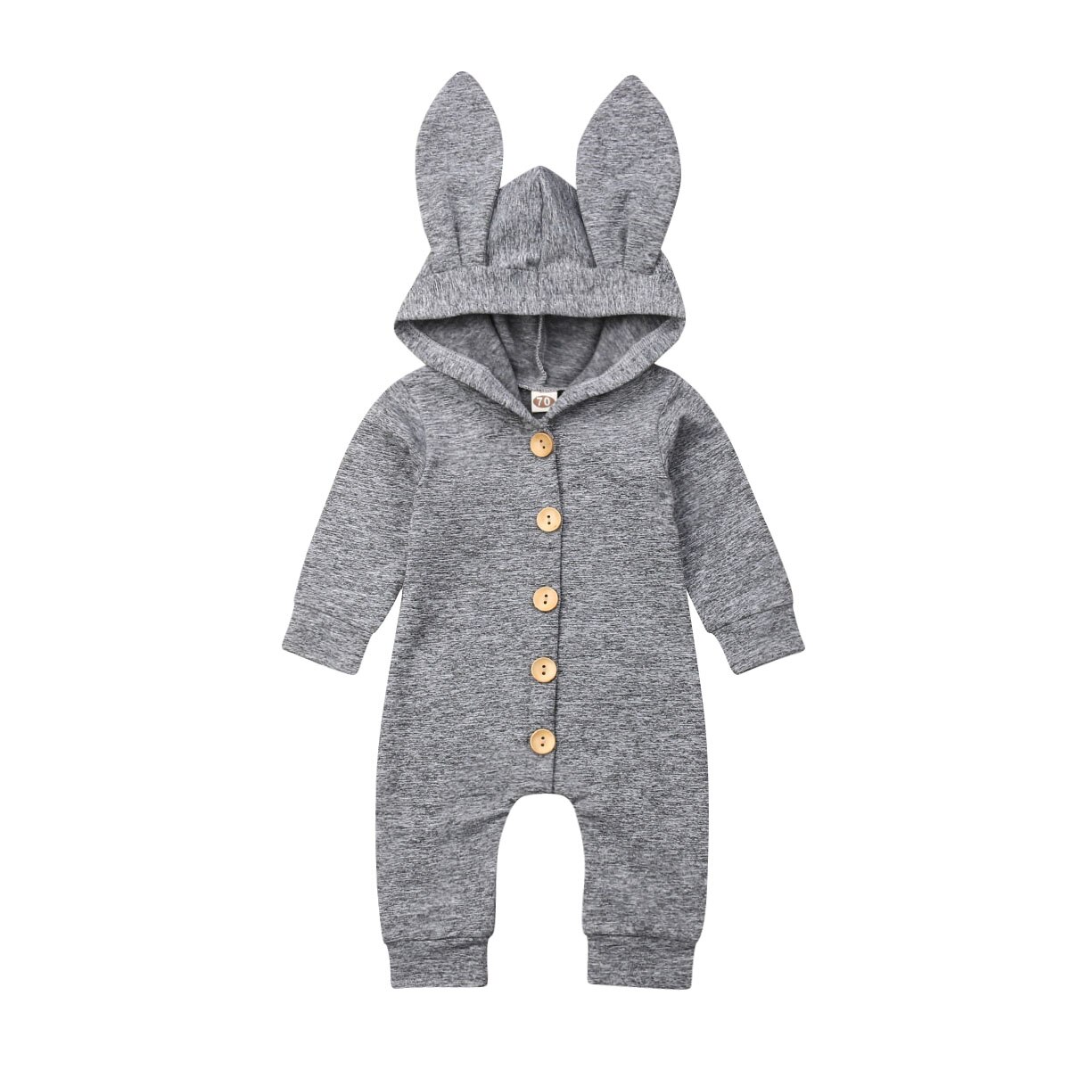 0-24M Newborn Baby Boy Girl Long Sleeve Bunny Ear Hooded Romper Jumpsuit Playsuit Outfits Spring Autumn Clothes: Gray / 18M