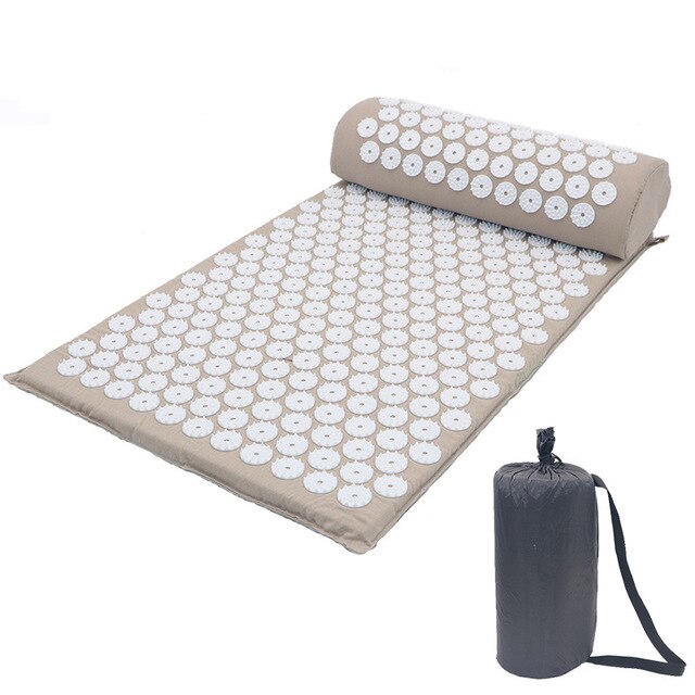 Acupressure Massager Mat Relief Tension Body Soft Yoga Mat Relaxation Relieve Body Stress Pain Spike Cushion Mat with Pillow&Bag: Grey 1 with bag