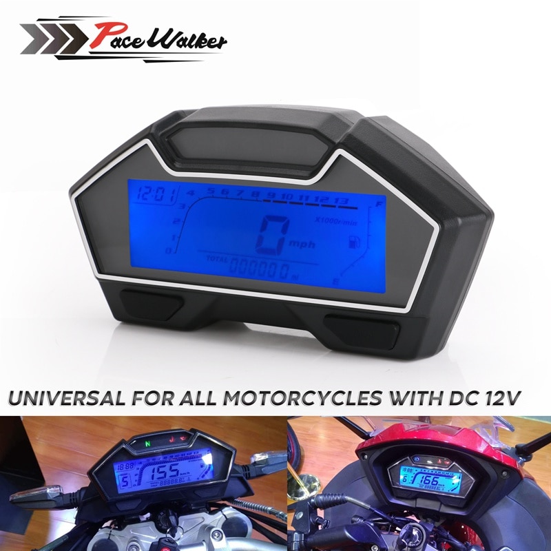 Universal LCD Motorcycle Racing Street Bike Speedometer Odometer RPM Speed Fuel Gauge 199 Kph Mph DIY Speedometer