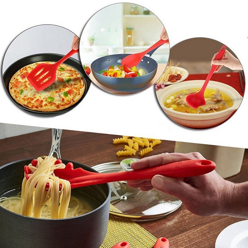 10 stks/set Rode Siliconen Kookgerei Non-stick Miniatuur Kookgerei Spatel Pollepel Ingelaste Turner Keuken Gereedschap