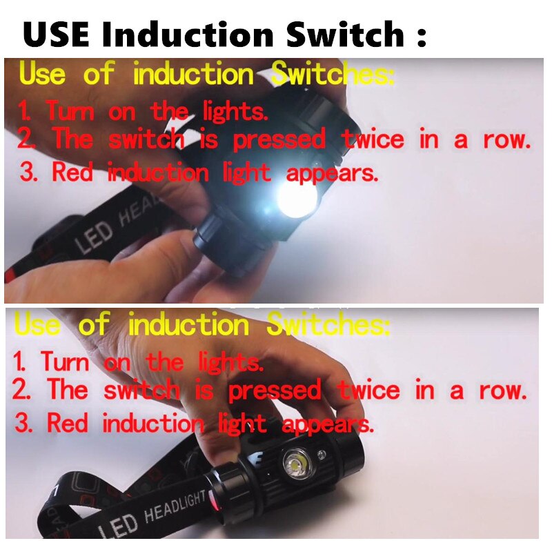 Mini IR Sensor led Headlight Induction Usb Rechargeable Lantern Headlamp 1Mode TorchFlashlight Use 18650 Battery