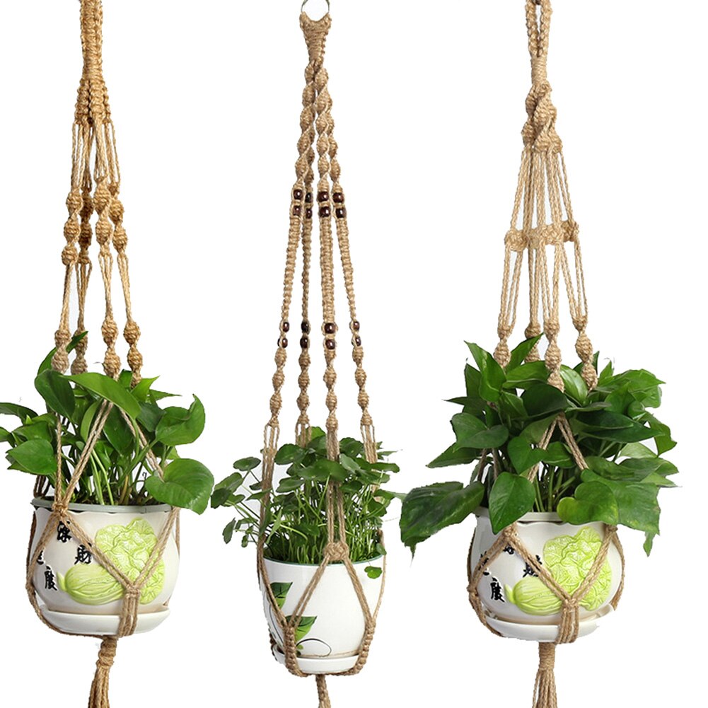 Handcrafted Hanging Rope Basket Plant Braided Hanger Pot Hemp Rope Flower Pots For DIY Garden Green Greening House Decoration
