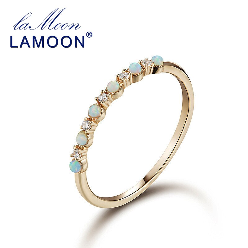 LAMOON 925 Sterling Silver Trendy Rings Birthstone Opal Ring in Engagement Bands for Women 14K Gold Plated Fine Jewelry LMRI125