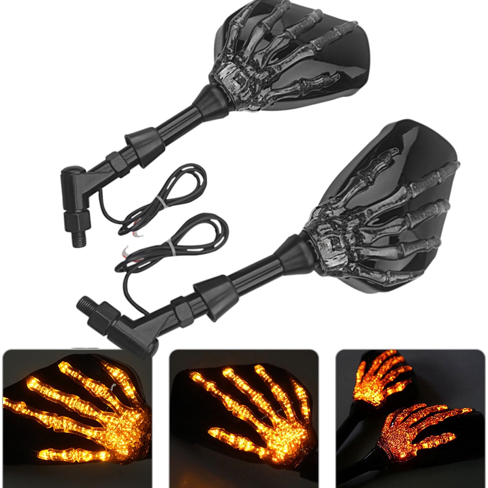 Tête de mort, squelette, moto, tête de mort, clignotants arrière, rétroviseurs, LED pour Harley, Honda, Kawasaki, Suzuki, Yamaha Cruiser, Softail, Sportster