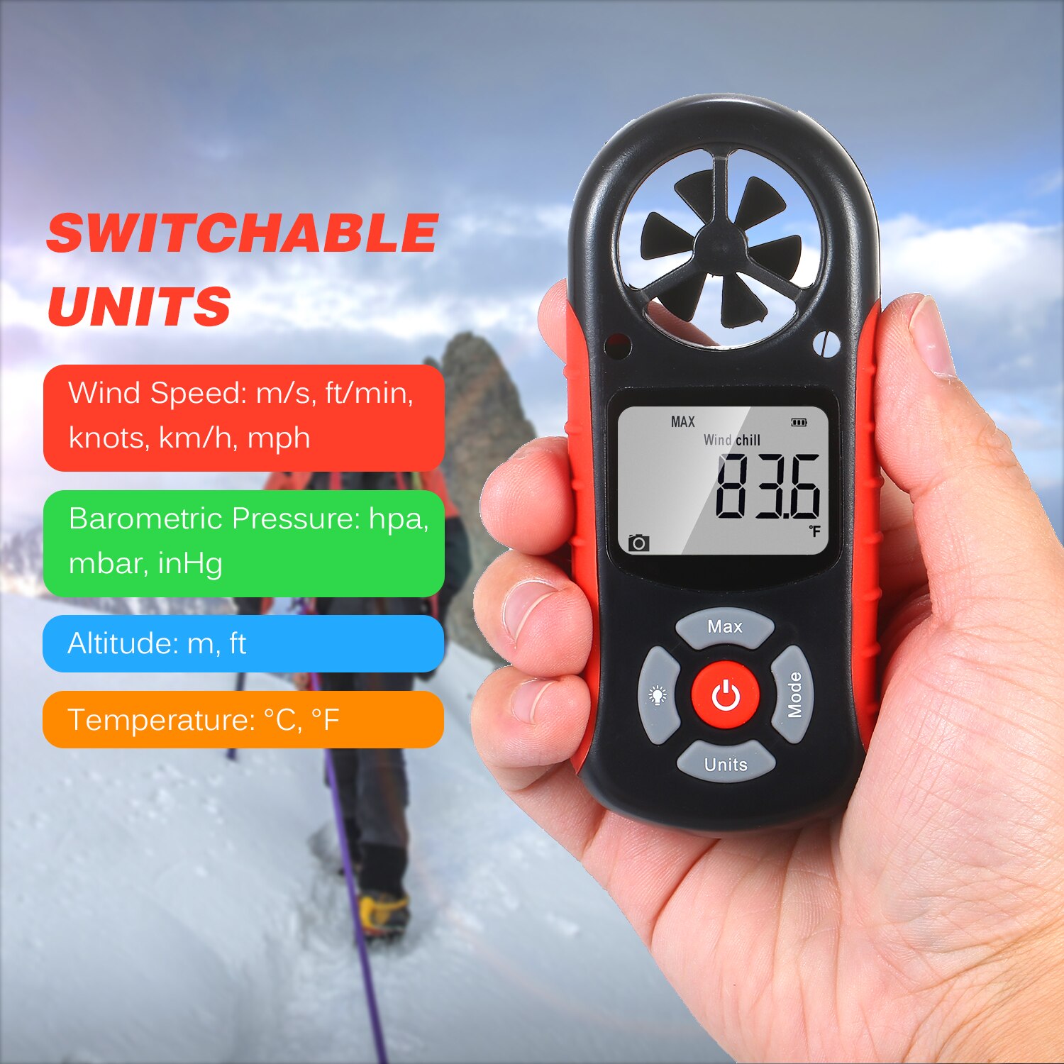 BTMETER BT-100-WM Digital Anemometer 8 in1 Handheld Digital Anemometer Barometer Handheld Wind Speed Temperature Tester Humidity