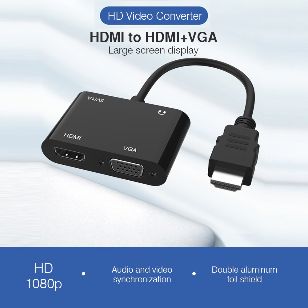 Hdmi Naar Vga + Hdmi Adapter 1080P Dual-Monitor Audio/Video Converter Vga Splitter Voor Pc Notebook projector Hdmi Splitter 1 In 2
