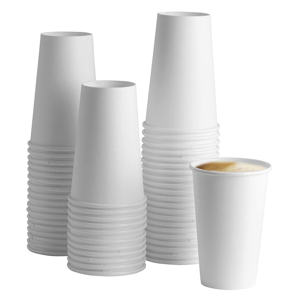 50 CT 16 Oz Tazas de té y café desechables con tapas, papel blanco ecológico, 450ml