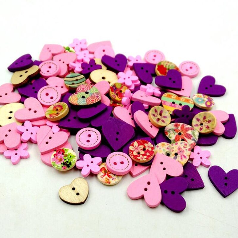 50/100 stuks houten knopen met 2 gaten en verschillende vormen voor scrapbooking, knutselen, doe-het-zelf, babykleding, naaiaccessoires, knoopdecoratie