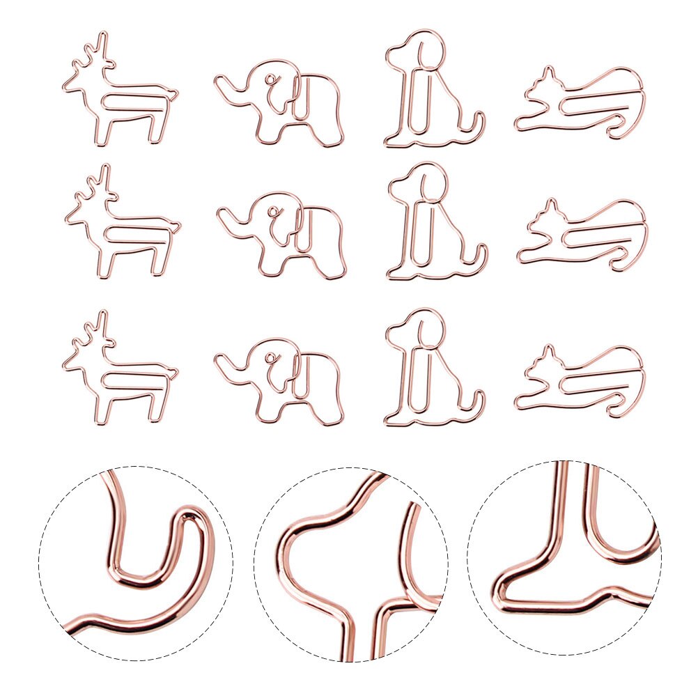 LuluDa 60 stuks metalen paperclips (4 katten, 15 honden, 15 olifanten, 16 herten), roségoud, premium kwaliteit voor kantoorbenodigdheden en schoolonganisatie