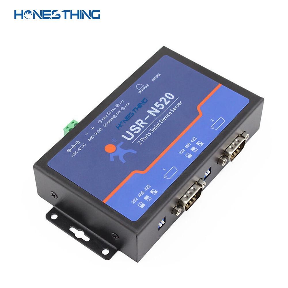HonesThing 2 Ports Serial Device Server USR-N520 RS232 RS485 RS422 to Ethernet Server Modbus RTU to Modbus TCP IP Server