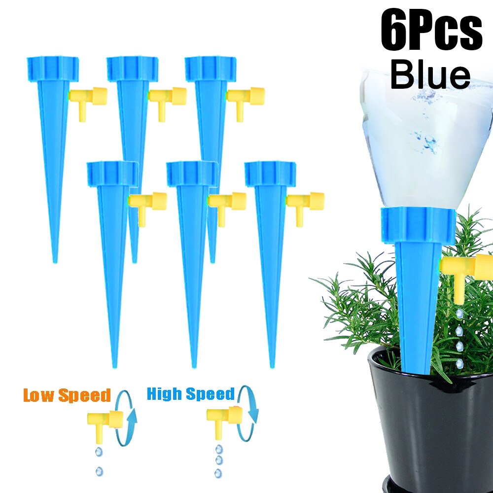 Herramienta de riego por goteo automático, Kit de sistema de riego de jardín de plantas y flores, ajustable, dispositivo de autorriego: 6PCS Blue