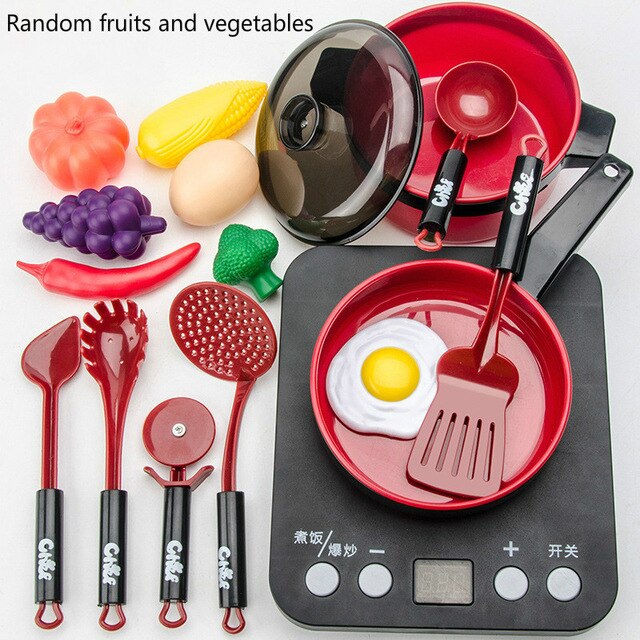 Children's Play House Toys Simulation Kitchen Girl Cooking Fruit Cutie Realistic Vocal Real Experience Cooking Toy Set: 16pcs