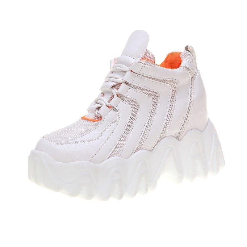 Høst kvinner kile joggesko plattform 10cm høyde økende gule fritidssko dame chunky vulkanisere sko kvinne