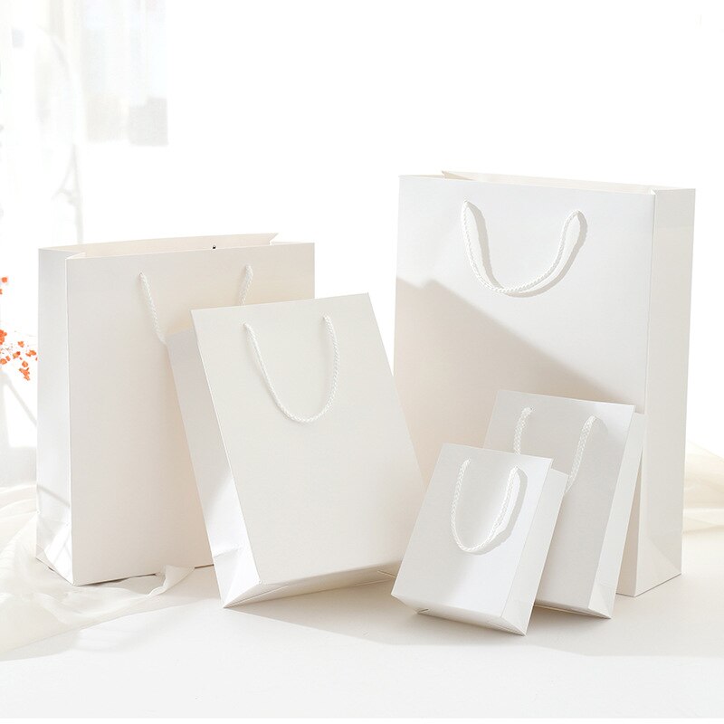 Witte Kraft Bags Met Handvatten Multifunctionele Papieren Zakken Recyclebaar Milieubescherming Zak Winkelen Kleding Tassen