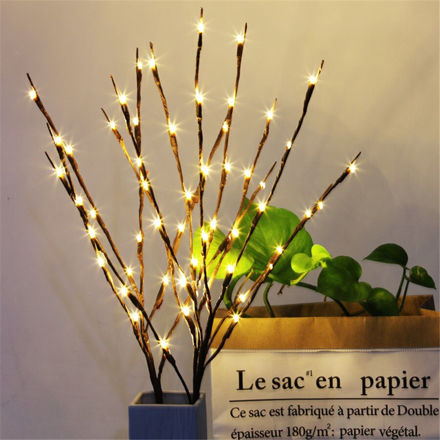 20 led oplyste pilegren lys batteridrevet oplyst gren vase filler piletræ kunstig kvist lys til soveværelse
