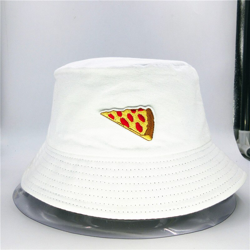 Personlighed pizza broderi bomuld bøtte hat fisker hat udendørs rejse hat solhætte hatte til børn mænd kvinder 118: Hvid / 2 to 6 år gammel