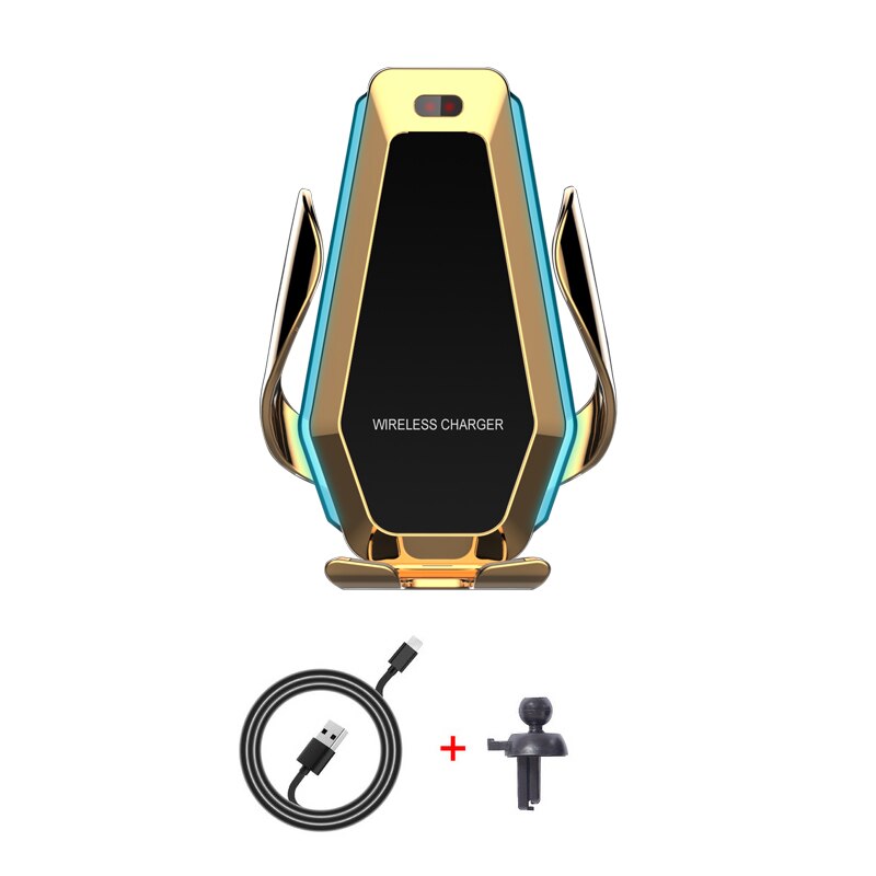 10W Fast Qi Wireless Charger Car Charger Holder for iPhone X 8 XS max 11 pro Infrared Sensor Car Mount for Samsung S10 Xiaomi 9: Gold