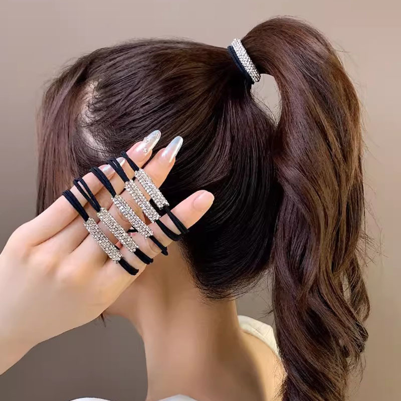 10 Uds. De lazos para el cabello con diamantes de imitación, cuerda para el cabello de alta elasticidad, accesorios para el cabello para mujer, adecuados para mujeres y niñas