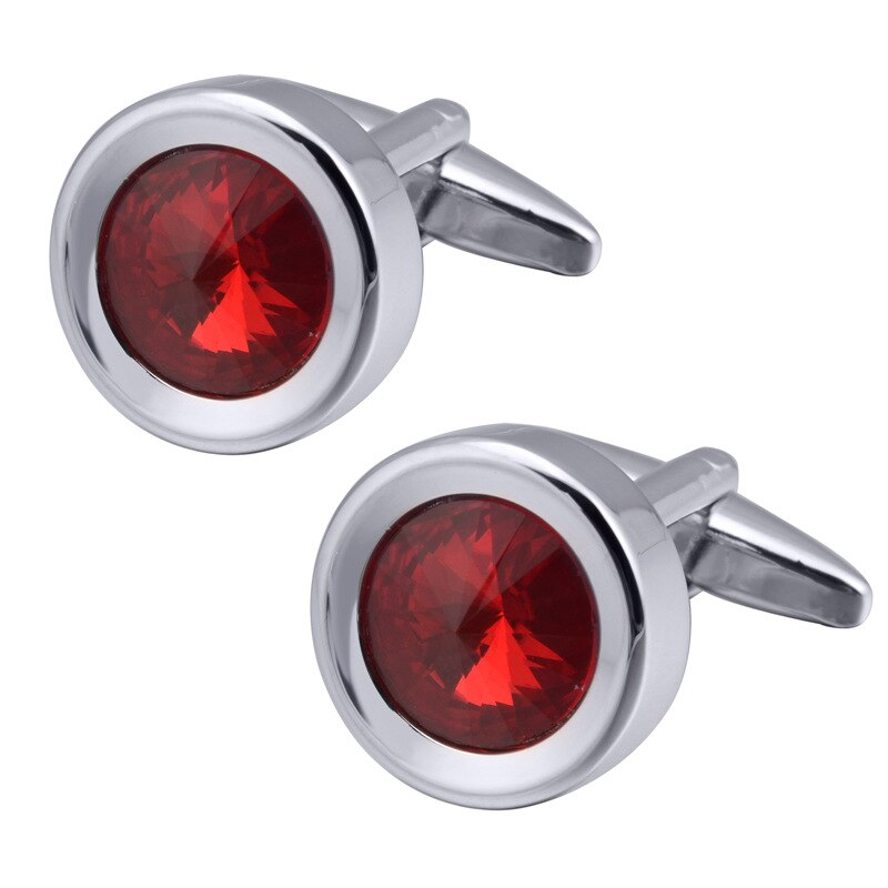 Novo Luxo Metal Cristal Rodada Abotoaduras para a Camisa Dos Homens Roupas de Casamento Cuff Link Abotoaduras Moda de Alta Qualidade Jóias: red