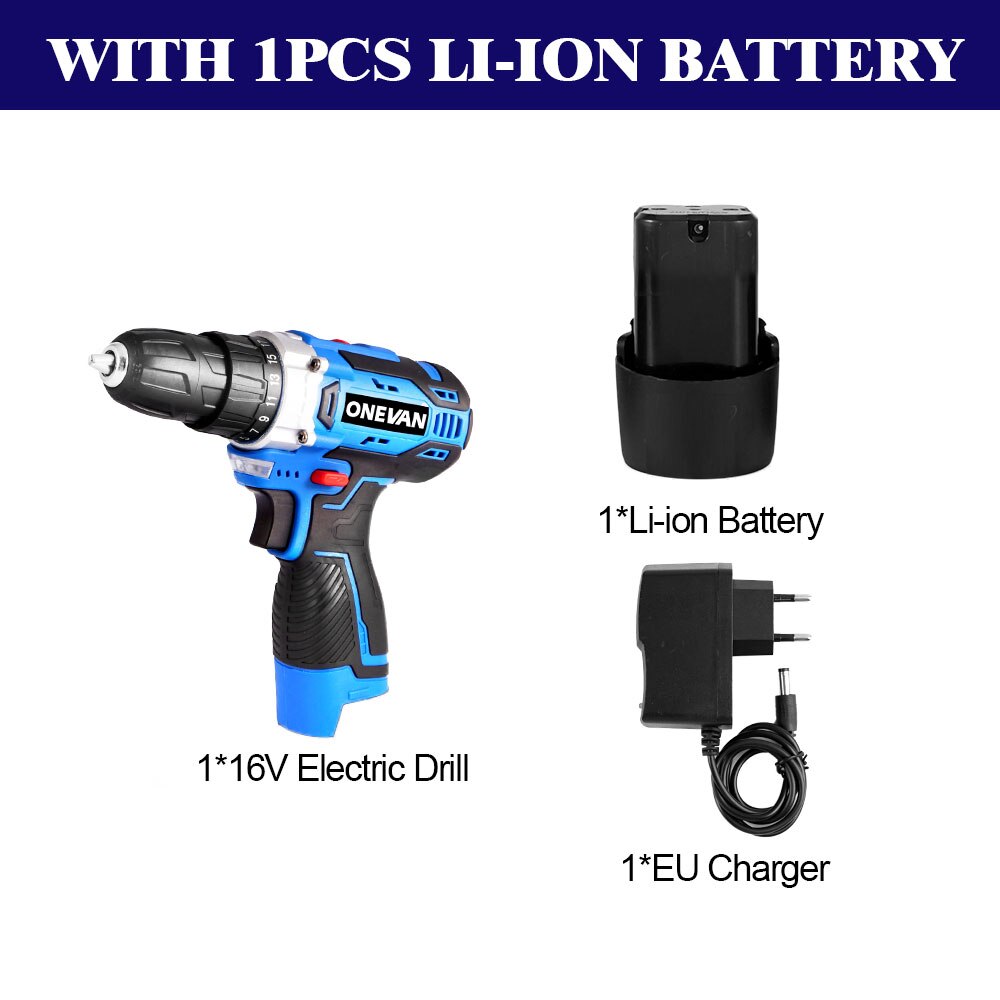 12V 16V 21V Electric Screwdriver Cordless Electric Drill Rechargeable 2PCS Lithium Battery Power Tools Sata Electric Screwdriver: 16V Drill -1 Battery