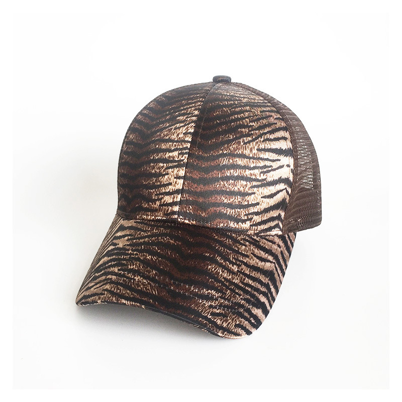 European and American animal leopard pattern rear opening ponytail hat baseball cap ladies sunshade sun hat: Deep Coffee Tiger