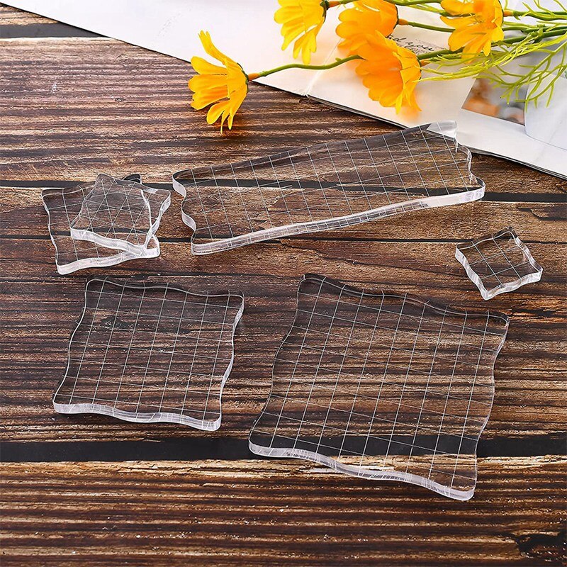 7 Pieces Clear Stamp Blocks, Acrylic Stamping Blocks Tools Set With Grid For Scrapbooking Crafts, Cards, Schedule Book