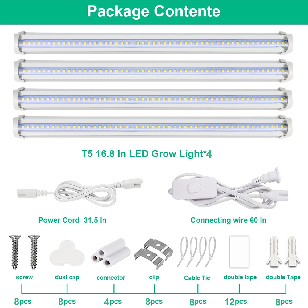 51LED T5 Grow Lights Red White Full Spectrum High PPFD Plants Light Strips Expandable Greenhouse Seedlings Phyto Lamp Plug Mains