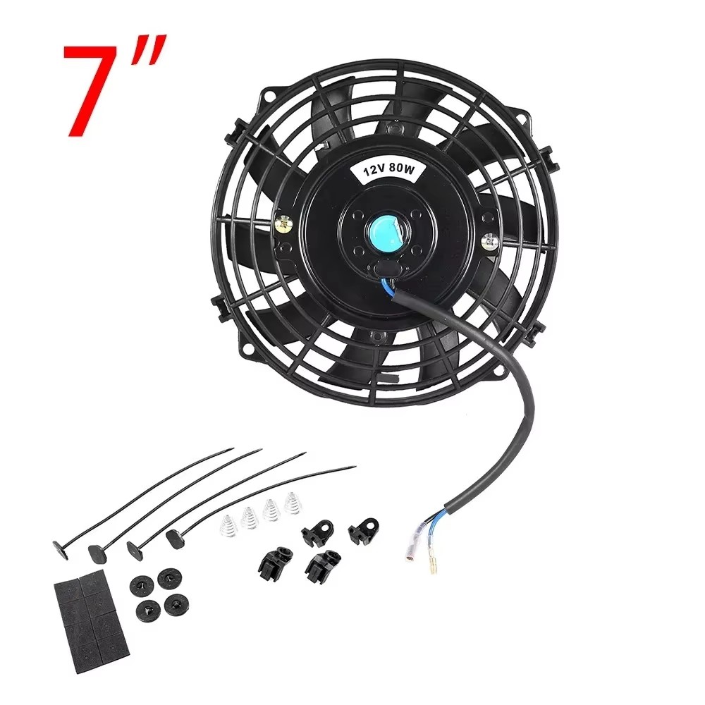 Universal 7/9/10/12/14/16 pulgadas 12V 80W 2100RPM aire acondicionado de coche radiador electrónico ventilador de refrigeración hoja Kit de refrigeración eléctrico: Negro