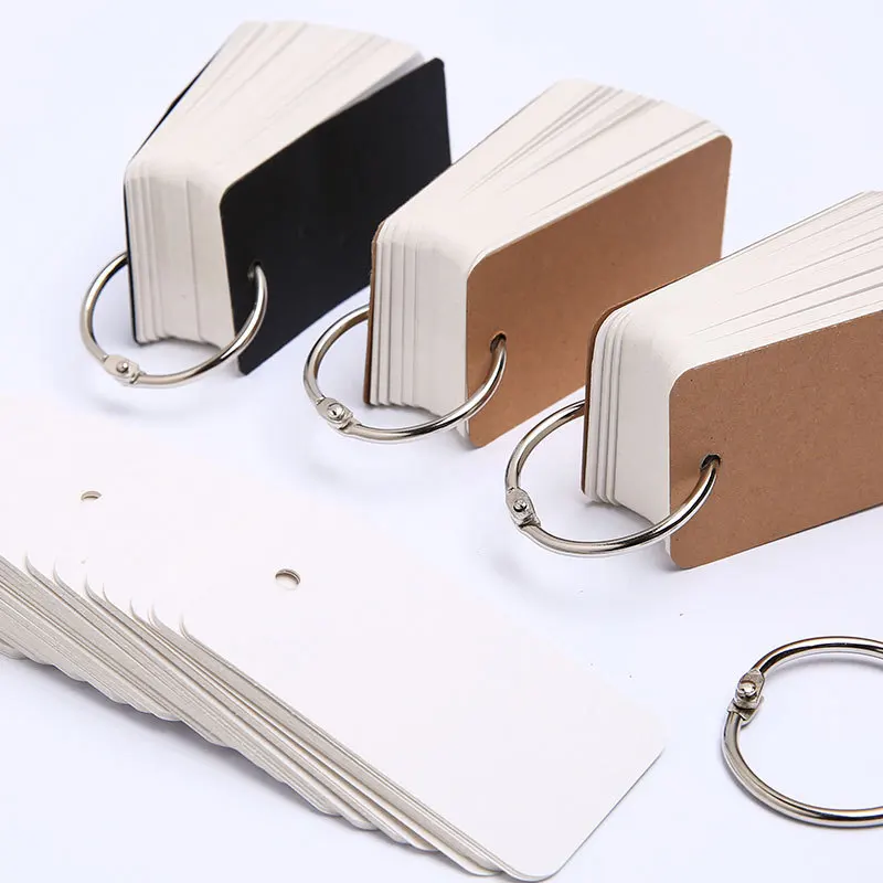 400-100Sheets Flash Cards Portable Index Cards with Ring Study Note Memo Pad Kraft Paper Notecards for Studying School Supplies