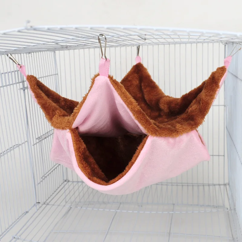 Hamaca de felpa de doble capa para mascotas, cama colgante cálida para hámster, hurón, cama colgante para gatos, roedores, hamaca, suministros para mascotas
