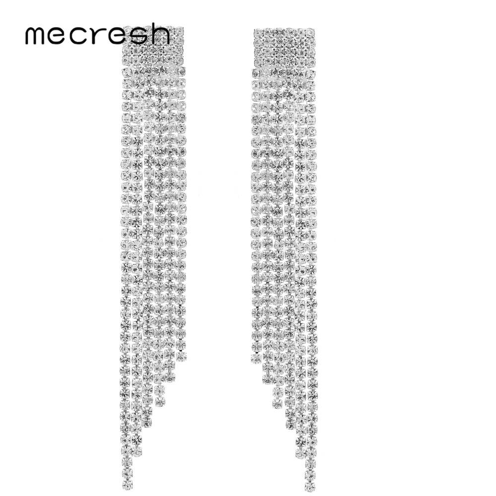 Mecresh Kristall Frauen Tropfen Ohrring Silber Farbe Braut Lange Quaste Ohrring Ohne durchbohren Clip Auf Hochzeit Party Ohrringe äh424