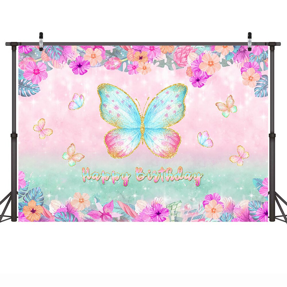 Papillon aquarelle thème joyeux anniversaire, décorations de fond papillons fleurs vœux, mer Baby Shower, séance Photo de fond
