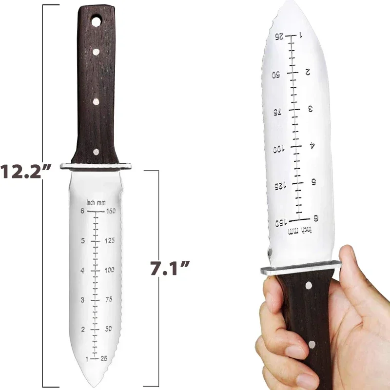 Hori hori hagekniv med lærslire, beskyttende håndbeskytter, slipestein inkludert, for luking, graving