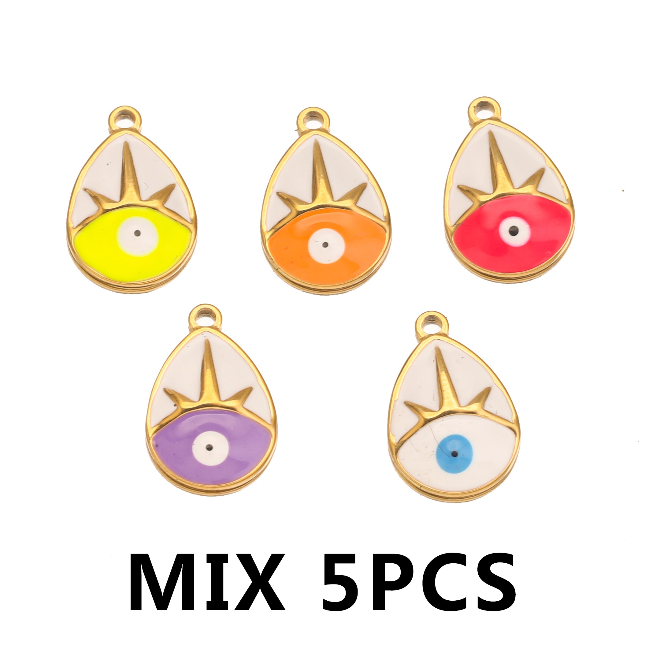 5pcs Stainless Steel Enamel Turkey Eye Medal Charm Pendants for Women Necklace Bracelet Making DIY Jewelry Charms Findings: Mix B