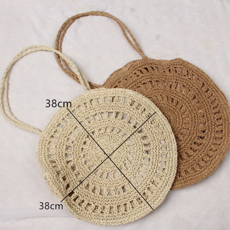 Bohemian Stro Tassen Voor Vrouwen Cirkel Strand Handtassen Zomer Rotan Schoudertassen Handgemaakte Gebreide Reizen Grote Bakken Tas