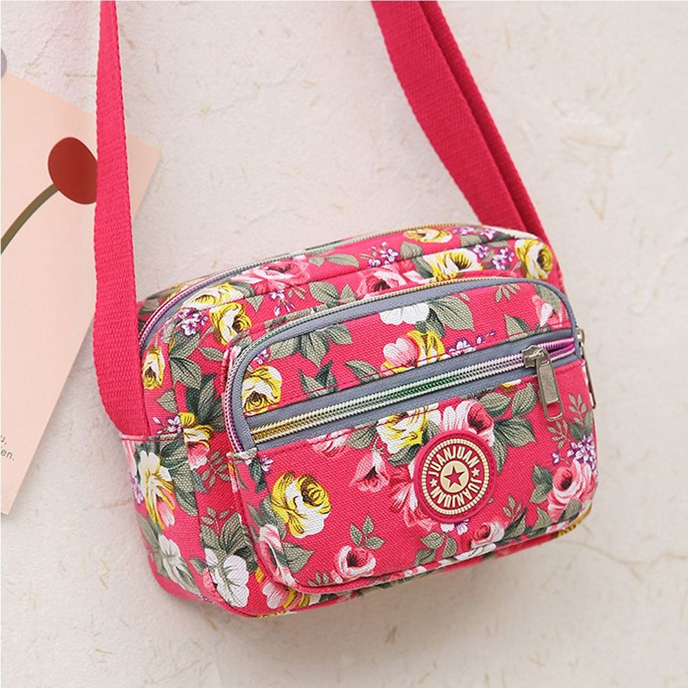 Casual rugzak messenger tas van nylon canvas, schoudertas met meerdere lagen en bloemenprint, moedertas, dames crossbodytas: Duidelijk