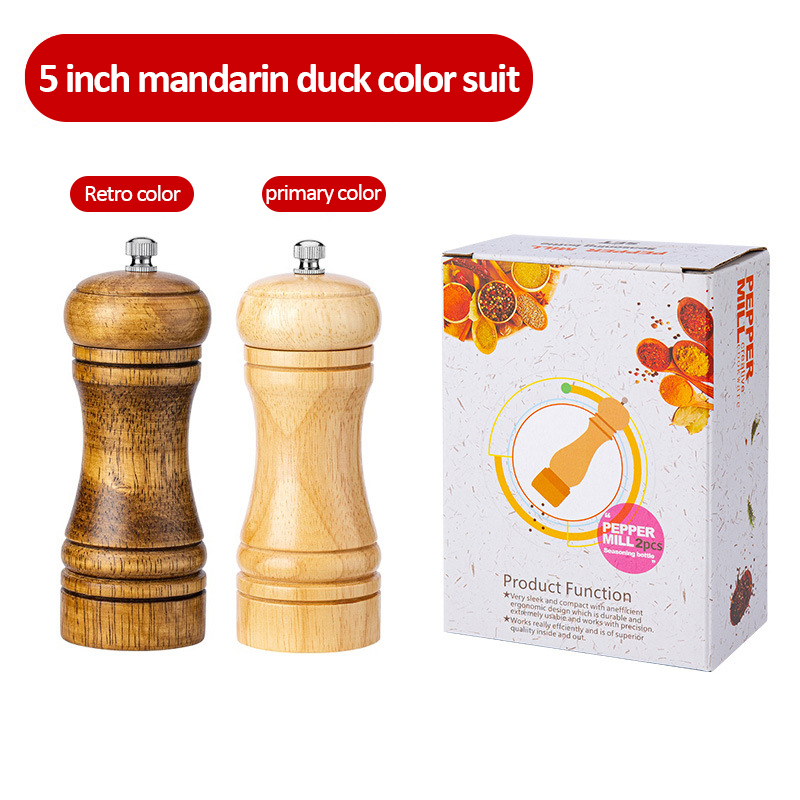 Molinillo de especias de madera de roble clásico, juego de molinillos de condimentos de mano, núcleo de molienda de cerámica, herramientas para barbacoa, 5, 8 y 10 pulgadas: 5 inch set B