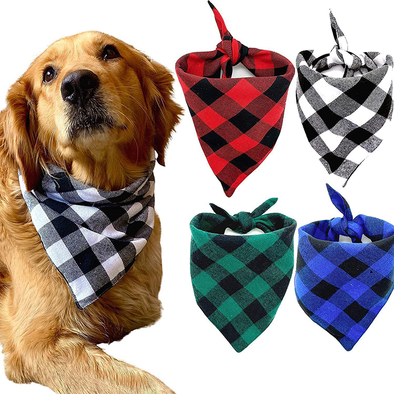 Pañuelos para perros, bufanda grande para mascotas, Bandana para perros, algodón a cuadros, lavable, pajarita, Collar, bufanda Triangular para cachorros y gatos, babero, accesorios para perros