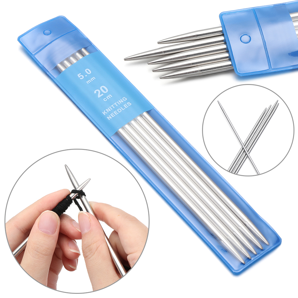 Agujas de tejer rectas de acero inoxidable, 5 uds., DIY, suéter tejido, ganchos de ganchillo metálico de diámetro 2/2, 5/3/3, 5/4MM, herramienta de costura artesanal