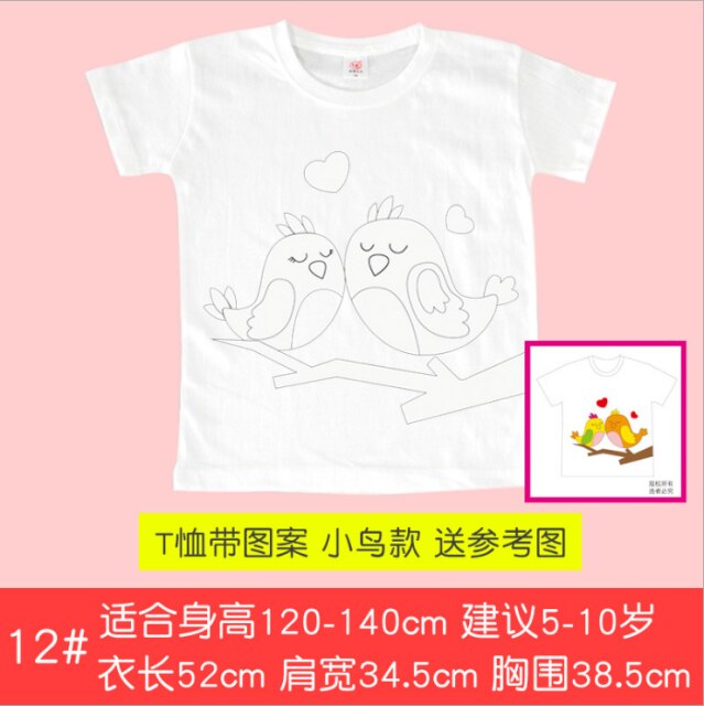 Camiseta de manga corta de algodón blanco para niños, pintura de grafiti, tie-dye, pintada a mano, guardería: Birds