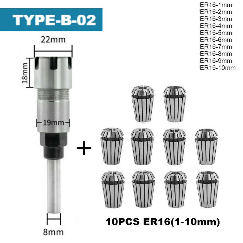 Router Collet Extension Chuck Rod Engraving Machine Extension Rod with Spring Collet Set for CNC Milling Lathe Tool: TYPE-B 02