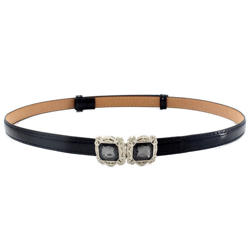 Ceinture fine ajustable en cuir PU pour femmes, vêtement pour robe, sangle de taille fine, bouton en métal, Pasek Damski: style 3 - black
