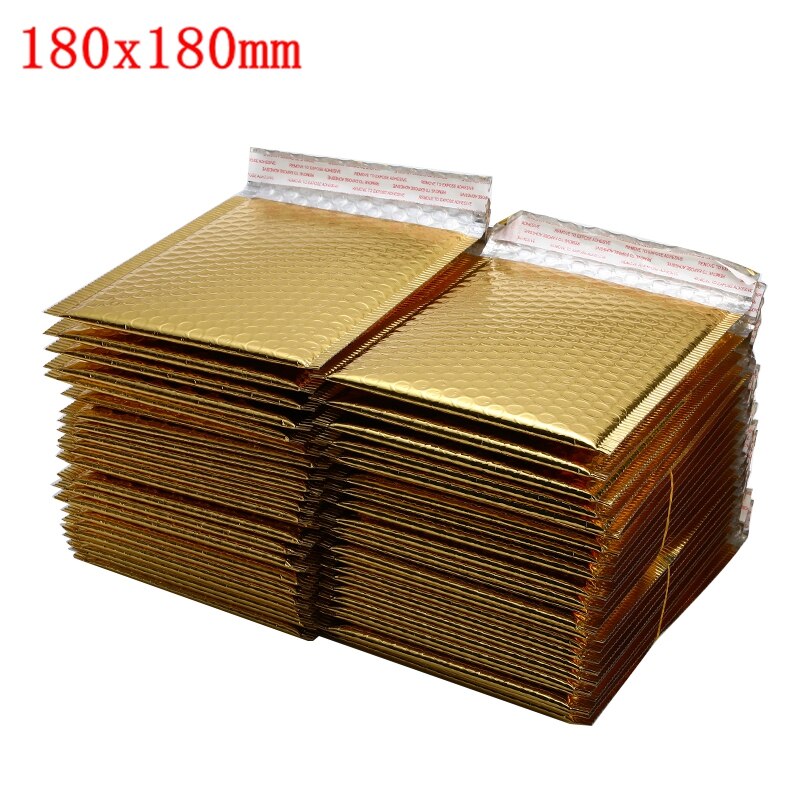 50 PCS/Lot Gold Plating Paper Bubble Envelopes Bags Different Specifications Mailers Padded Envelope Bubble Mailing Bag: 180x180mm gold