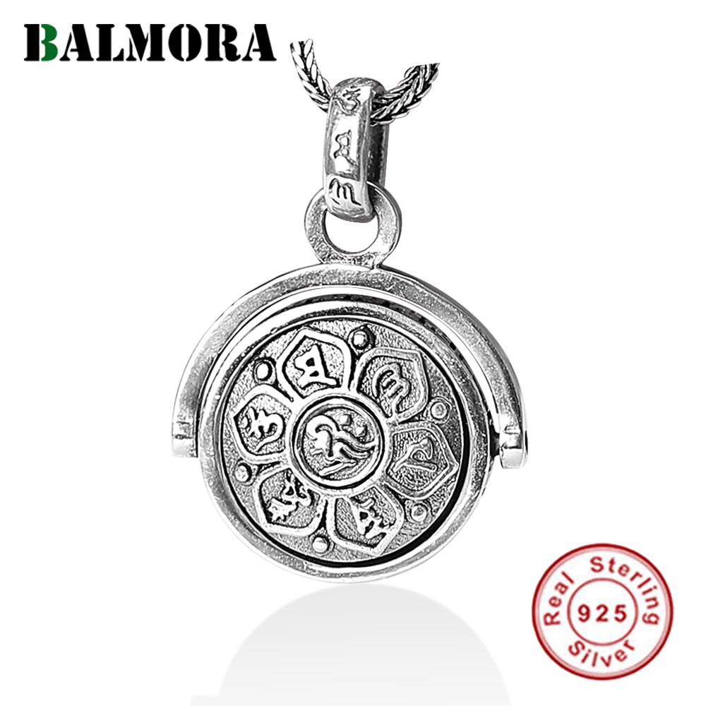 Balmora 925 Sterling Zilveren Boeddhisme Spinner Roterende Charm Hangers &amp; Ketting Voor Mannen Vrouwen Mode Zes Words&#39; Sutra Sieraden