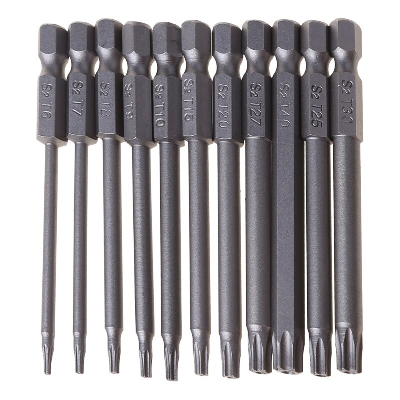 11/12pcs Tamper Proof Security Drill Bit Set Torx Screwdriver Flat Head 1/4" Hex Bits PXPC: 75MM